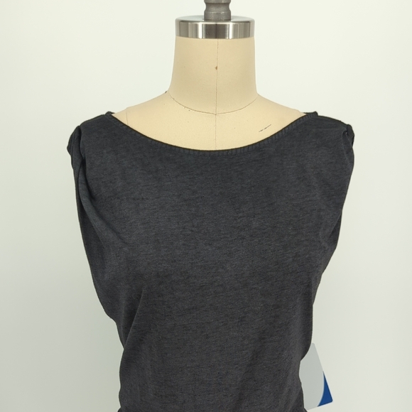 00794 All Staints Ruched Waist Asymmetrical Jersey Knit Dress Dark Gray Small - Picture 3 of 7